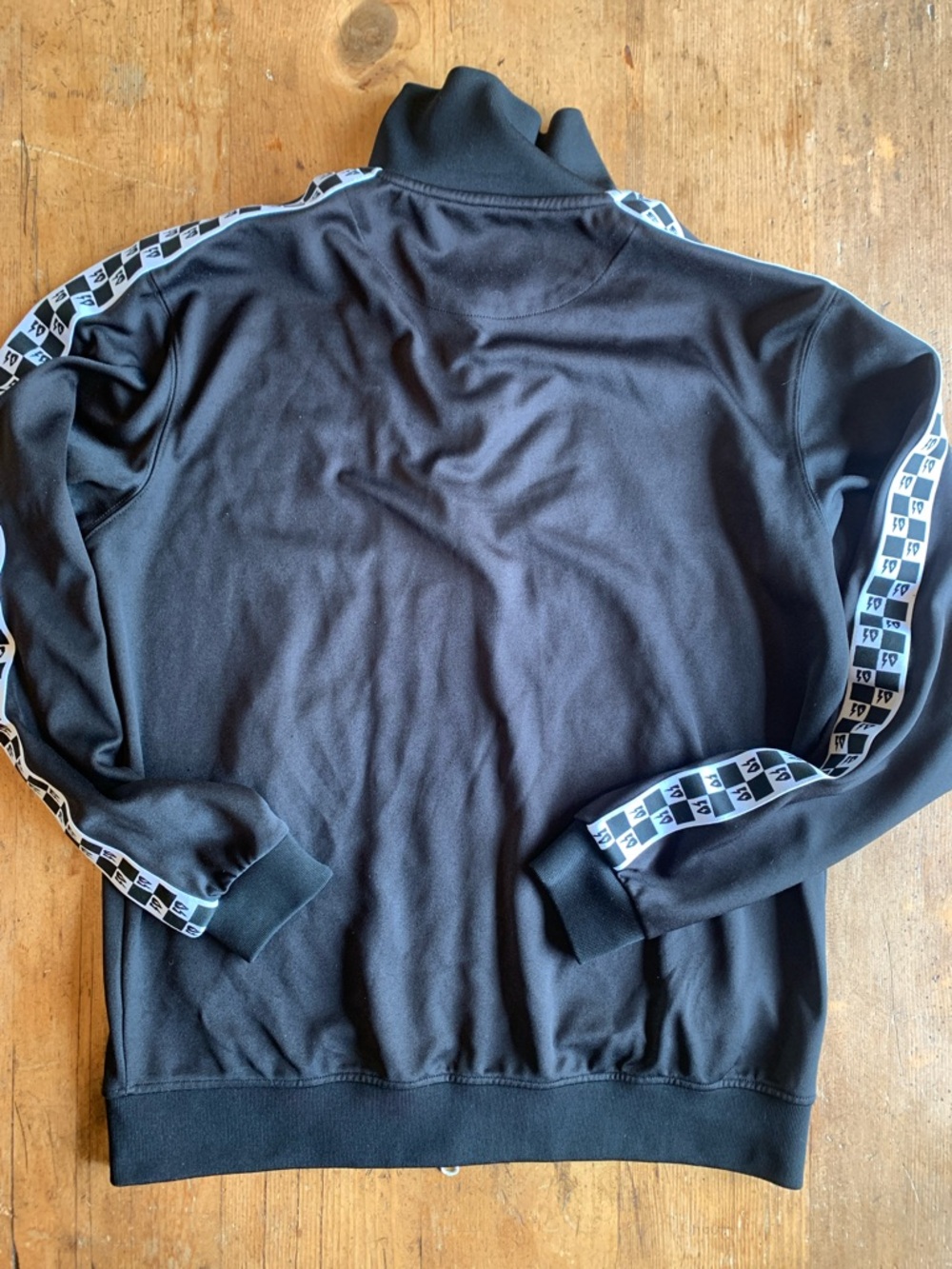 10.Deep Black Track Bomber Jacket with White Accent Tape - Picture 13 of 16